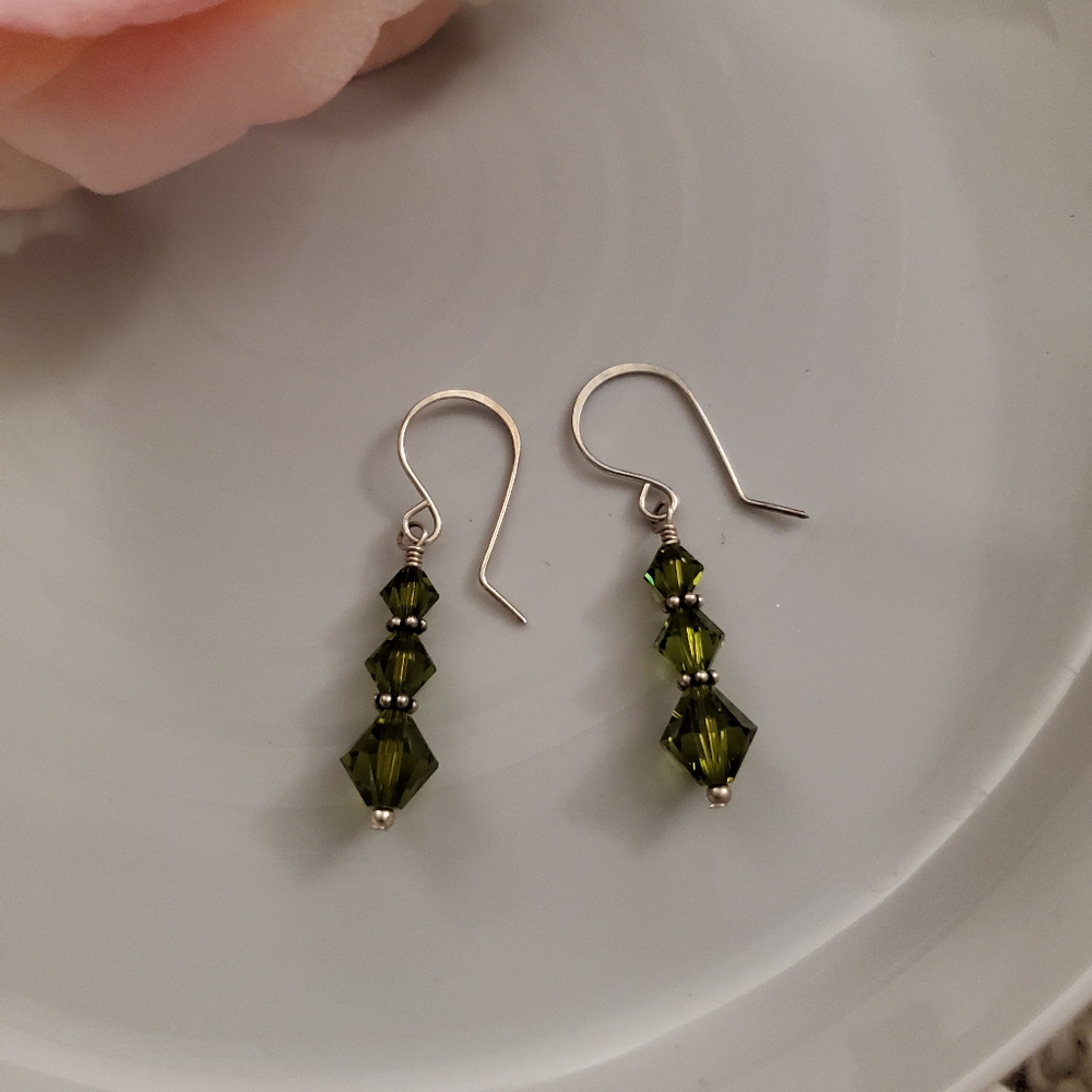 Sterling Silver Green Crystal Earrings